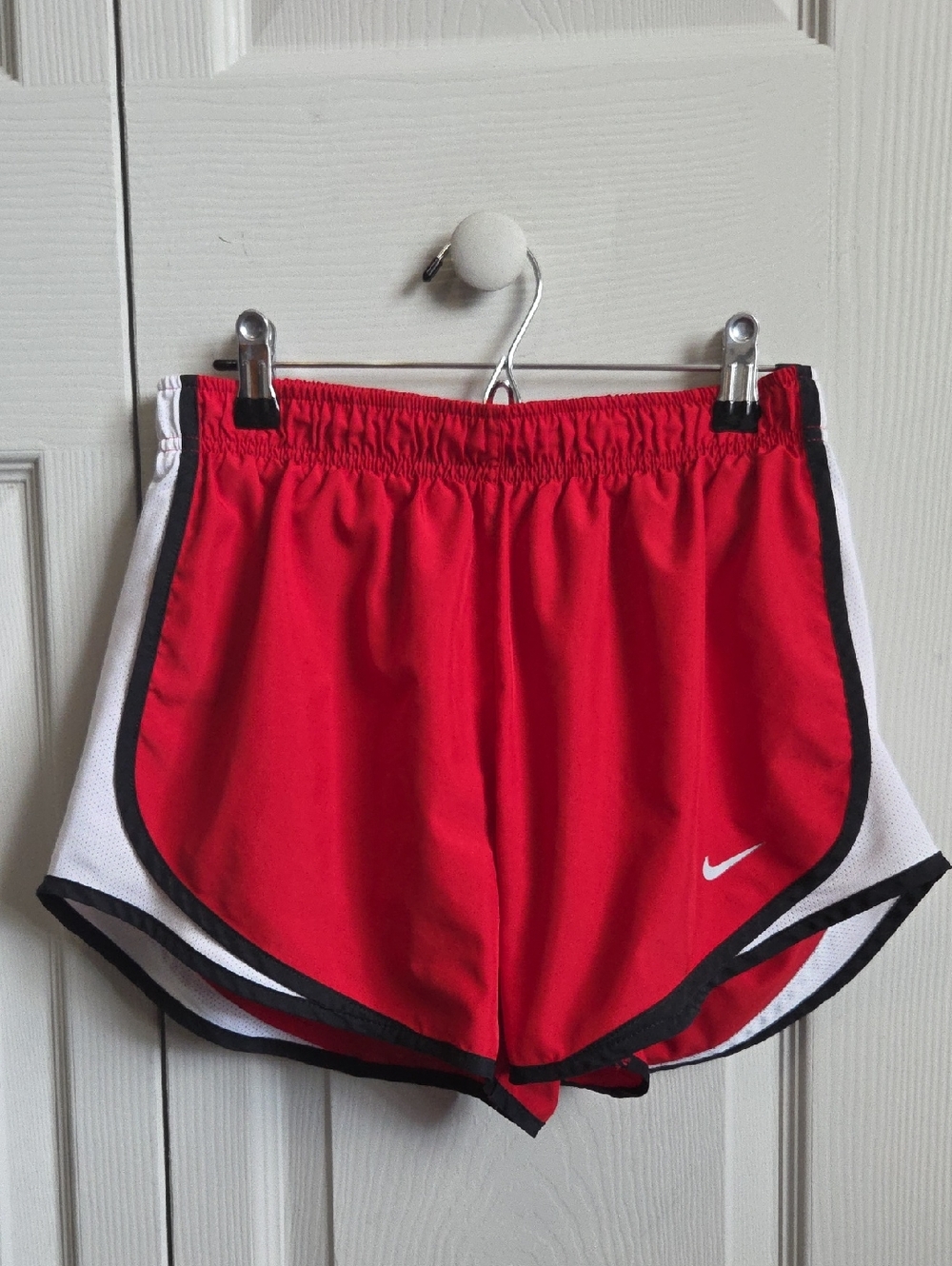 Nike Women's Red Athletic Shorts with White and Black Trim